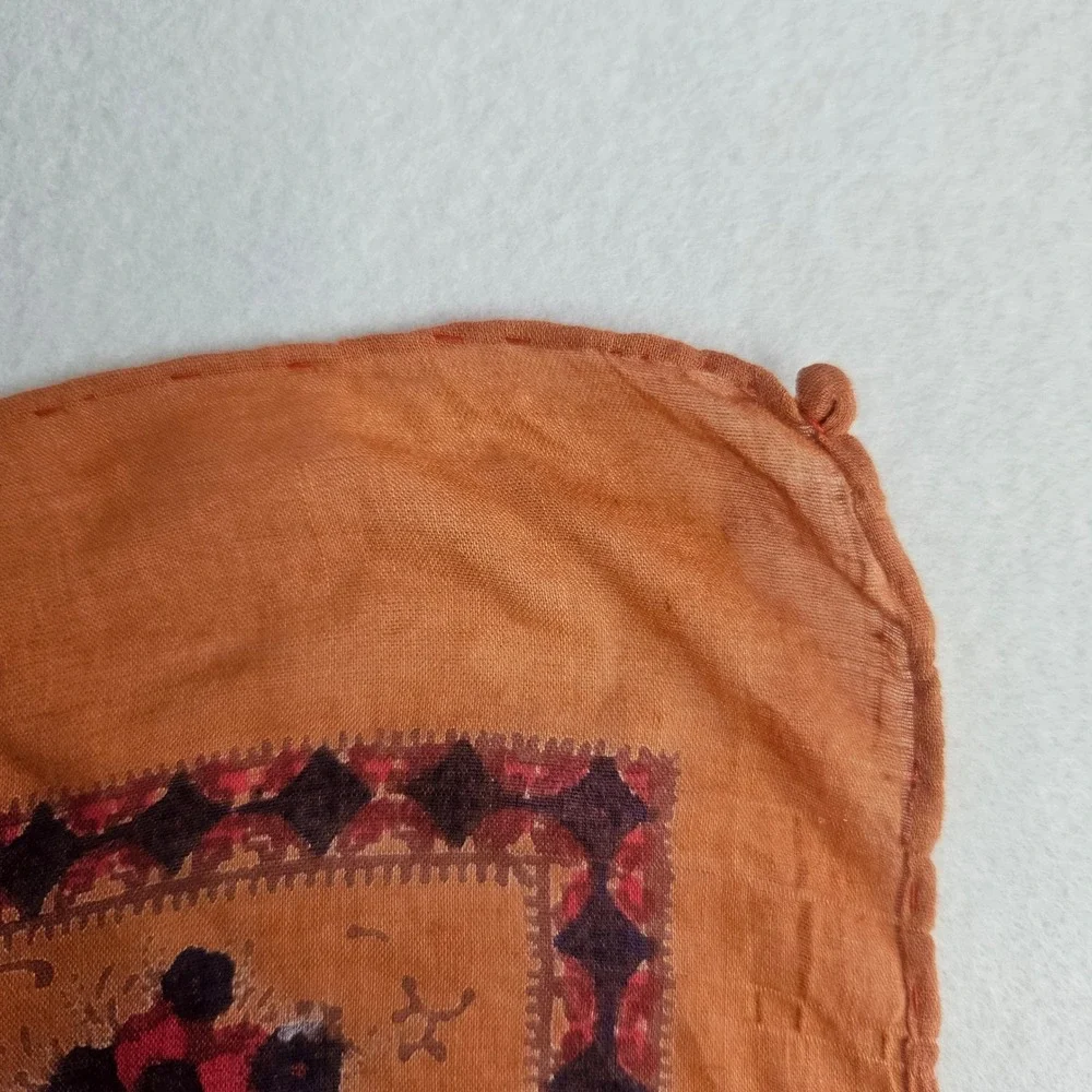 Vintage Floral Paisley Square Scarf Terracotta Orange Pink Purple Made in India‎